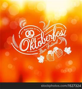 Oktoberfest hand drawn vector lettering and beer glass. Modern brush calligraphy. autumn background.