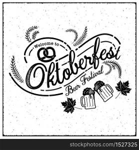 Oktoberfest hand drawn vector lettering and beer glass. Modern brush calligraphy. grunge background.