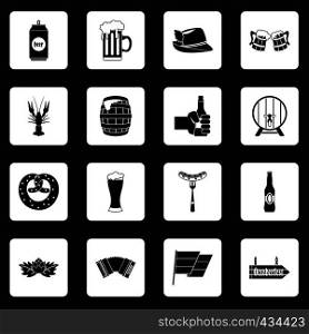 Oktoberfest icons set in white squares on black background simple style vector illustration. Oktoberfest icons set squares vector