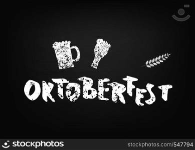 Oktoberfest lettering composition. Handwritten textured text decoration on blackboard. Vector illustration.