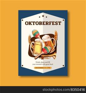 Oktoberfest poster with dance, fun, food, musical poster design watercolor illustration 