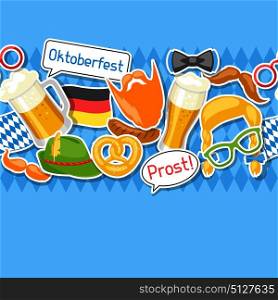 Oktoberfest seamless pattern with photo booth stickers. Background for festival and party. Oktoberfest seamless pattern with photo booth stickers. Background for festival and party.