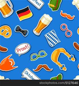Oktoberfest seamless pattern with photo booth stickers. Background for festival and party. Oktoberfest seamless pattern with photo booth stickers. Background for festival and party.