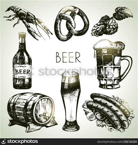 Oktoberfest set of beer. Hand drawn illustrations