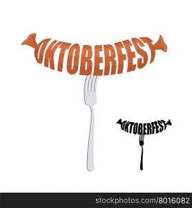 Oktoberfest. Text in form of sausages on a fork. Vector emblem for a Beer Festival.&#xA;