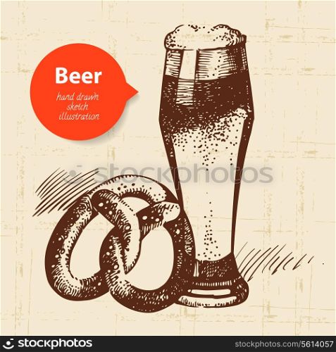 Oktoberfest vintage background. Hand drawn illustration. Retro design with beer
