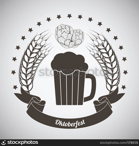 Oktoberfest Vintage Emblem. Dark brown over gray gradient background. Vector Illustration.