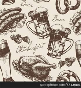 Oktoberfest vintage seamless pattern. Hand drawn illustration