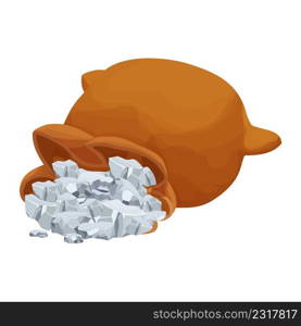 Old bag full of silver nugget in cartoon style isolated on white background. Award concept, fortune, ui game asset. Moneybag retro decoration. Vector illustration