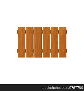 Old barrier at farm, cattle boundary of planks, rural village fence isolated cartoon icon. Vector picket of timbers, home defense and protection, country border, horse barrier, wooden fence at ranch. Picket fence isolated rural wooden defense icon