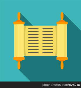 Old book rolled papyrus icon. Flat illustration of old book rolled papyrus vector icon for web design. Old book rolled papyrus icon, flat style