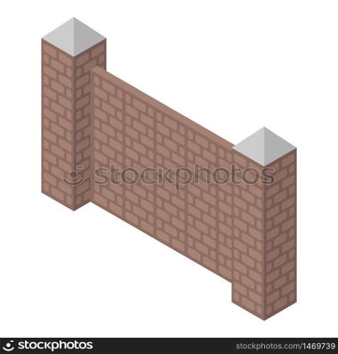 Old brick fence icon. Isometric of old brick fence vector icon for web design isolated on white background. Old brick fence icon, isometric style