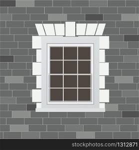 Old brick wall facade and window,cartoon vector illustration. Old brick wall facade and window