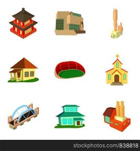Old building icons set. Cartoon set of 9 old building vector icons for web isolated on white background. Old building icons set, cartoon style