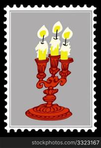 old candlestick on postage stamps. vector