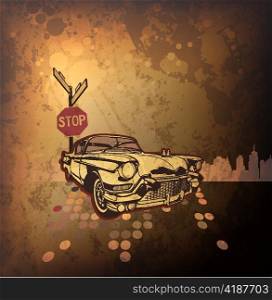 old car with grunge background vector illustration