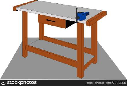 Old carpenter wooden work bench isolated on a white background Vector illustration.