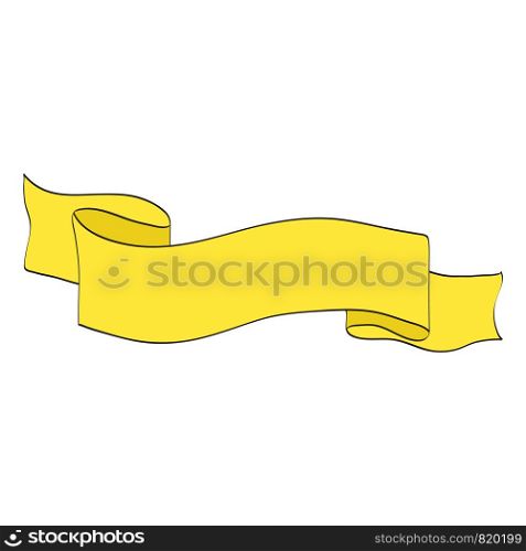 Old cartoon yellow ribbon banner on white for your design, stock vector illustration