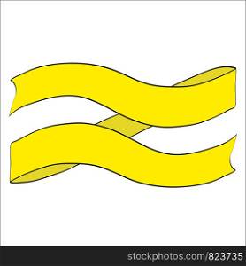 Old cartoon yellow ribbon banner on white for your design, stock vector illustration