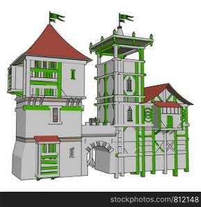 Old castle, illustration, vector on white background.