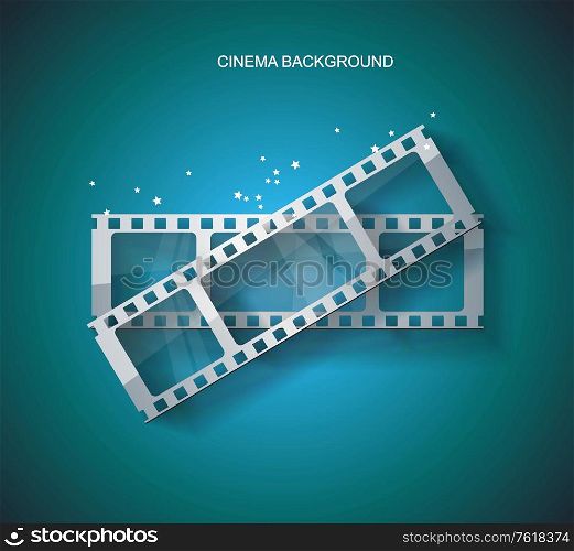 Old Cinema poster with film tapes. Vector cinema background.