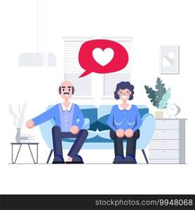 Old Couple showing Love and valentines day concept flat illustration. Vector EPS10.