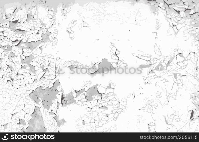 Old cracked painted wall vector background. Grunge black and white texture template for overlay artwork.