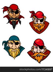 Old danger pirates, buccaneers, corsairs and sailors in cartoon style. Old danger pirates