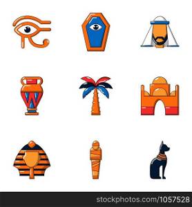 Old egypt icons set. Cartoon set of 9 old egypt vector icons for web isolated on white background. Old egypt icons set, cartoon style