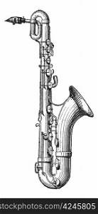 Old engraved illustration of Saxophone isolated on a white background. Dictionary of words and things - Larive and Fleury ? 1895