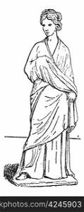 Old engraved illustration of Tanagra statuette, which is found in excavation. Dictionary of words and things - Larive and Fleury - 1895