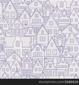 Old european city. Holland houses facades in traditional Dutch style. The Decorative Architecture of Amsterdam. Seamless pattern. Background.. Old european city. Holland houses facades in traditional Dutch style. The Decorative Architecture of Amsterdam. Seamless pattern. Background