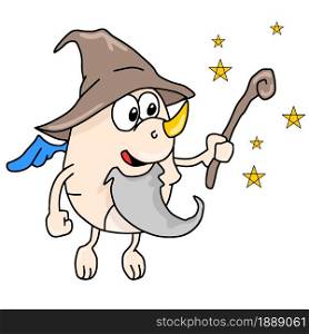 old fairy man with wings and magic wand. cartoon illustration sticker mascot emoticon