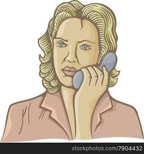 Old fashion illustration of woman speaking on phone.