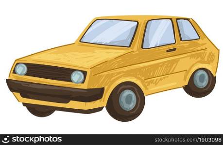 Old fashioned car, mini van of 80s, isolated icon of automobile, vintage or retro model. 1980s classic machine and historic transport, exclusive luxurious and special auto. Vector in flat style. Vintage old car, retro transport, automobile 80s