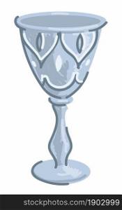 Old fashioned crystal goblet made of heavy and solid material. Isolated icon of glass with ornaments and decoration. Museum exponent, vintage or retro kitchenware and cups. Vector in flat style. Crystal goblet with ornaments and decorations