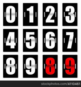 Old fashioned number counter with black background and red and white numbering