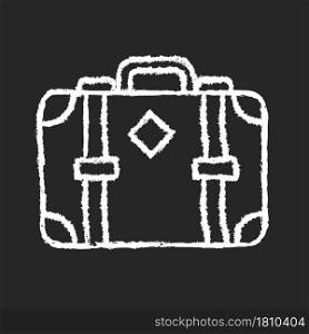 Old-fashioned style suitcase chalk white icon on dark background. Vintage luggage. Travel accessory. Victorian traveling case. Antique leather bag. Isolated vector chalkboard illustration on black. Old-fashioned style suitcase chalk white icon on dark background