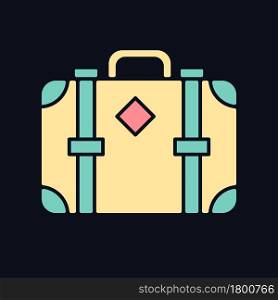 Old-fashioned style suitcase RGB color icon for dark theme. Vintage luggage. Antique leather bag. Isolated vector illustration on night mode background. Simple filled line drawing on black. Old-fashioned style suitcase RGB color icon for dark theme