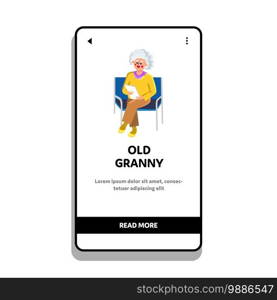 Old Granny Sitting On Chair With Documents Vector. Old Granny Sit On Armchair And Holding Paper Lists. Senior Lady Grandma Waiting Consultation. Character Grandmother Web Flat Cartoon Illustration. Old Granny Sitting On Chair With Documents Vector