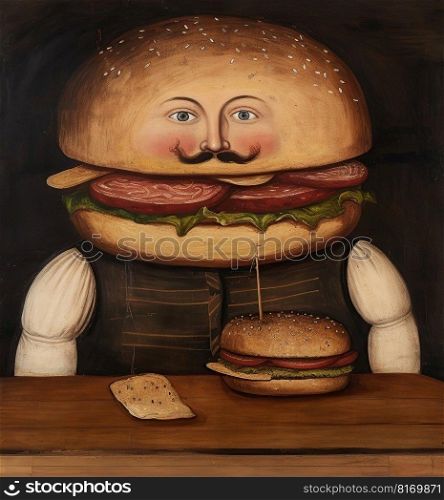 old hamburger-theme painting for a restaurant