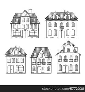 Old hand drawing houses isolated. Vector illustration.. Old hand drawing houses isolated.