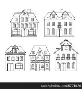 Old hand drawing houses isolated. Vector illustration.. Old hand drawing houses isolated. Vector illustration