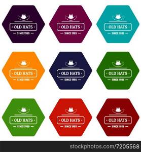 Old hat icons 9 set coloful isolated on white for web. Old hat icons set 9 vector