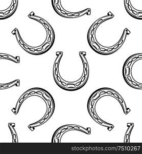 Old horseshoes seamless pattern background with vintage horseshoes for equestrian sport or lucky concept design. Old horseshoes seamless pattern background