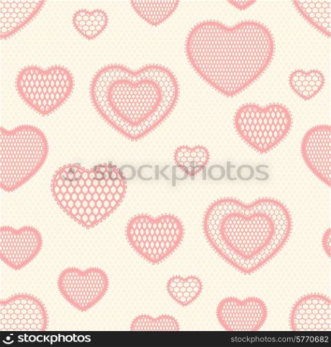 Old lace background seamless pattern with hearts.