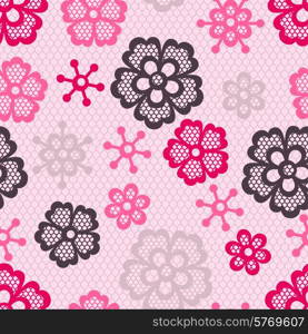 Old lace seamless pattern ornamental flowers. Vector texture.