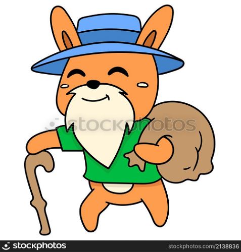 old man fox with beard walked with sack