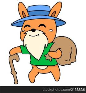 old man fox with beard walked with sack