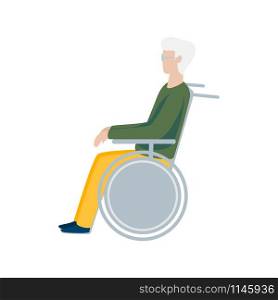Old man in a wheelchair on white background. Handicap wheelchair flat design. Medical health care.Flat vector character illustration.. Old man in a wheelchair on white background. Handicap wheelchair flat design.